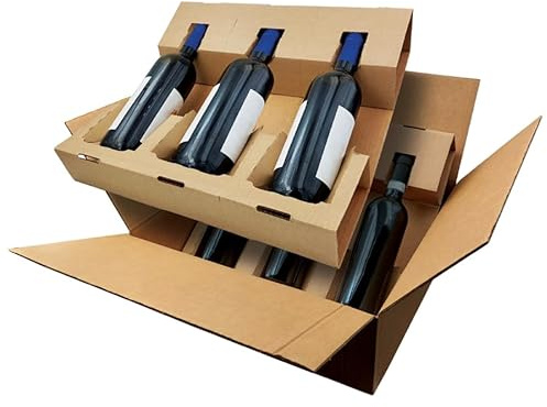 Blasetti Caja para Envío de Botellas - Bottle Case para 6 Botellas, embalaje para vinos espumosos y licores, paquete de 10 portabotellas. Formato en mm 428x386x302