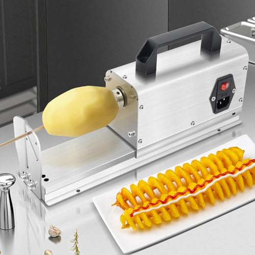 Automatischer elektrischer Tornado-Kartoffelschneider für hausgemachte Kartoffelchips von Tornado, 2 Klingensätze (2 mm/2,5 mm), 3-in-1, Kartoffel-Twist + Curly Fries + Twist Hot Dog