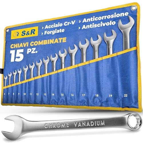 S&R Jeu 15 Clés Plates Mixtes 6-22 mm. Clés à Fourche et Anneau de Qualité Industrielle