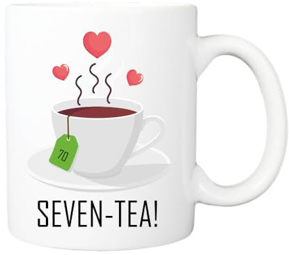 Pickhut Printed Coffee Mug Seven-Tea Design, Mum 70th Birthday Gifts for Women, Her, Seventieth Friend, Wife, Grandma 325ml Cup, Tea Lover Gift