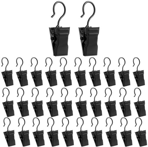 100 Stück Gardinen Clips, Schwarz Vorhang Clips mit Haken, Edelstahl Kleine Gardinen Klammern, Metall Vorhang Klammern Hängende Curtain Clip für Schlafzimmer Heimdekoration