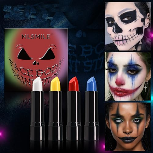 EnMart 4 Colores Pintura Facial en Barra, Pinturas Cara y Corporales, Pinturas Cara para Niños, Face Paint Stick Body Crayons, Pinturas Maquillaje Halloween Fiesta Cosplay(Blanco, Verde, Rojo, Negro)