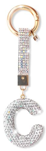 ZVRSUA Schlüsselanhänger Buchstabe C mit Glitzer Strass für Mädchen und Frauen，Schlüsselanhänger Alphabet/Name,Bag Charms,Rucksack Anhänger，Geschenke für Damen Mädchen，Keychain Silber（C