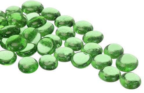 QUARKZMAN Glasperlen, 36 Stück Flache Glas-Edelsteine Transparent Dunkelgrün 0,44 lbs (0,67-0,87) Glas Murmeln Kieselsteine für Vasenfüller Aquarium Dekor DIY Handwerk