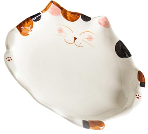 BIUDECO Plato de cerámica para el hogar, plato de ensalada, plato de porcelana, plato de aperitivo, plato de cena de servidor de pasta, plato de cena de cerámica con forma de gato, plato de postre