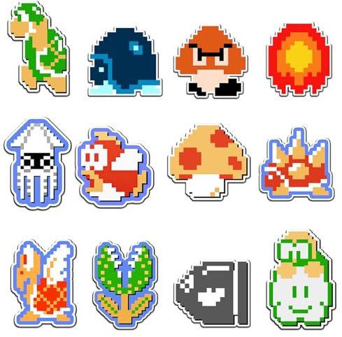 Pounchi Pixel Cartoon Game Fridge Magnets (12 Pcs) Cute Video Game PVC Magnetic Sticker, Flexible Reusable Decorations for Office Cabinets Fridge Locker Teens