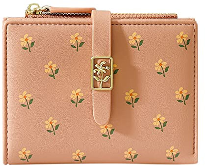 Dinglong Porte Monnaie Femme Marque Mignon Petit Portefeuille pour Filles Femmes en Cuir PU Deux Fleurs pliées Poche avec Porte-Carte Mince Portefeuille Court Porte Monnaie Femme Marque