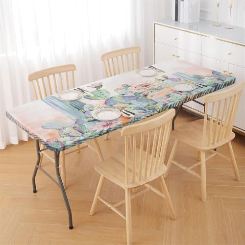 Morbuy Tovaglia Antimacchia Cactus Stampa con Elastico Rettangolare,Lavabile Tovaglia da Tavolo con Bordo Elastica,per Esterno,Patio,Cucina Protezione Tavolo (Cactus,6ft/183x76cm)