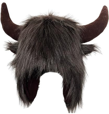 Watreketal Hut,Winter-Kopfbedeckung mit coolen Hörnern,geeignet für Bühnenshows,Halloween,Cosplay,stilvolle Pelzmütze mit Hörnern,Kopfbedeckung