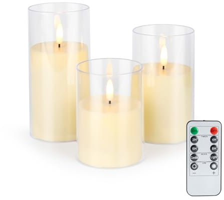 letech+ LED Flameless Candles,Fake Candles with Remote Timer Battery Operated Real Wax Led Pillar Glasslike Flickering Candles 3 Pack for Home Party Christmas Decoration Pack of 3