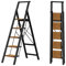HillhutApex 5 Step Foldable Aluminum Step Ladder with Handgrip, Anti-Slip Pedal, 330 lbs Capacity, Lightweight & Portable for Home, Kitchen, Office, Garage (Black Woodgrain)