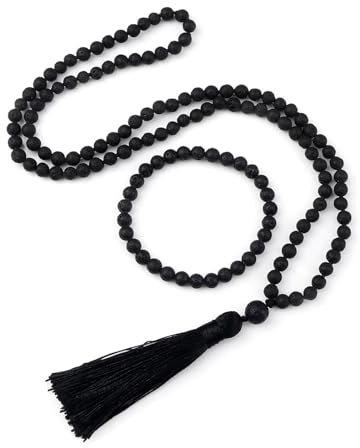 Wycian Männer Armband Lavastein Couple Armband 2 Stück Perlen Flex Schwarz Runde Form Lavastein 6mm Naturstein für Neujahr