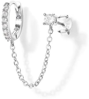 KGDUYC Ohrringe Silber 925 für Damen Mädchen 14K Vergoldet Doppel Piercing Ohrstecker Creolen mit Kette, Hypoallergen Zirkonia Ohrringe Silber Hängend für Mehrere Ohrlöcher Knorpel Ohrringe Set-B