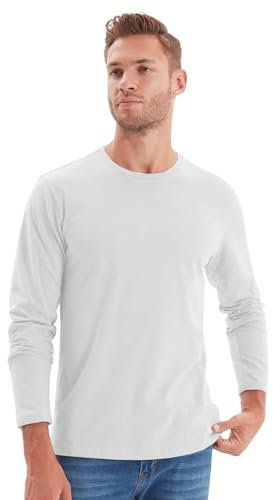 NetSetUK Mens Valueweight Long Sleeve T-Shirt Crew Neck 100% Cotton T Shirts Men Casual Pullover Long Sleeve Tee for Workwear or Sports Activities Heather Grey