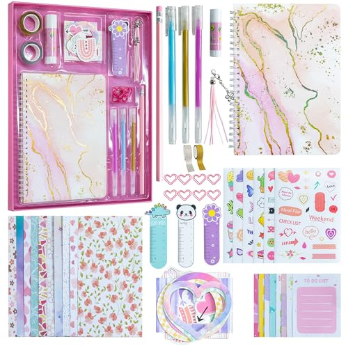 HoomTop 59Pcs Journal Kit for Girls Ages 8-12 Scrapbook Diary Birthday Gifts Notebook Stationary Set