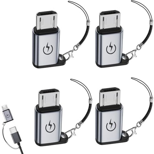 USB C auf Micro USB Adapter (4-Pack), USB C Buchse auf Micro USB Stecker Adapter, unterstützt 18W Schnellladung, unterstützt keine OTG Verbindung, wie Kopfhörer, externe Festplatten, Tastaturen oder M