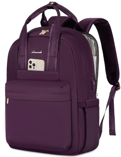 LOVEVOOK Backpack Womens, 15.6 inch Laptop Rucksack Bag for Women, Waterproof Ladies Backpacks School Bags with USB Port & Anti-theft Zipper, Fashion Back Pack for Uni Work Travel, Dark Purple