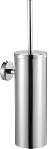 NIKCORP - Hanging Toilet Brush, Wall Mounted Toilet Brush without Drilling - for Hotels, Apartments, Villas and Public Areas - Bathroom Accessories - Silver Chrome