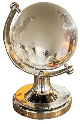 Mini Kristall Globus mit Drehbarer Weltkugel - Schreibtischdekoration für Büro & Wohnzimmer - Hochwertiger Glas Globus mit Standfuß - Deko-Kugel mit 360° Rotation - Elegantes Home Accessoire