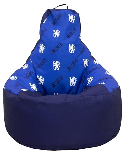 Chelsea Large Bean Bag, Highback Gaming Bean Chair with Filling Included, Comfortable Blue and Black Design Football Lounging Chair for All Ages and Indoor and Outdoor Use