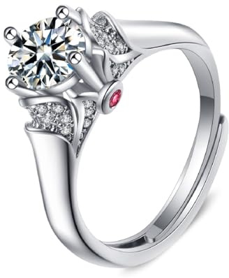 Wycian Engagement Ring For Women Silber Ring mit Steinen 9K Weißgold Labordiamant Vintage Blume 4 Zinken Rund 1Ct Zirkonia 6.5mm Größe 50 (15.9) Modern für Tante Cocktail Gravur