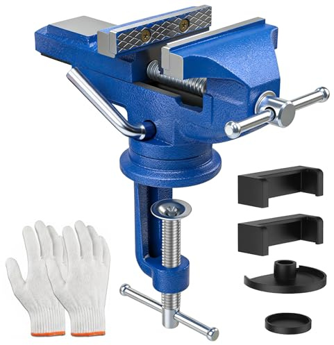 HYCHIKA Morsa da Banco 80 mm, 360° Girevole, Morsa da Tavolo Adatto per Levigatura, Foratura, Lucidatura e Piccole Operazioni Manuali