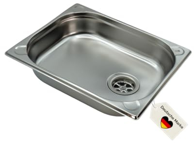 madelee Spülbecken/Waschbecken Camping/Wohnmobilküche/Food-Truck/Ausbau aus Edelstahl 32,5 cm x 26,5 cm x 6,5 cm mit Ablaufgarnitur 25/20 mm Anschluss