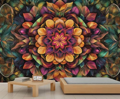 YXQAIED Boho Flower Mural Wallpaper Indian Mandala Photo Wallpaper,Abstract Floral Poster Wall Murals for Bedroom Living Room Home Decor (Not Peel and Stick)