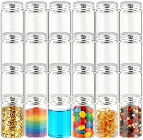 Acetiti 24 Pcs 40ml Mini Glass Bottles, Empty Clear Glass Jars with Screw Caps Tiny Sample Containers for Powder Cream Jewelry Spices Wedding