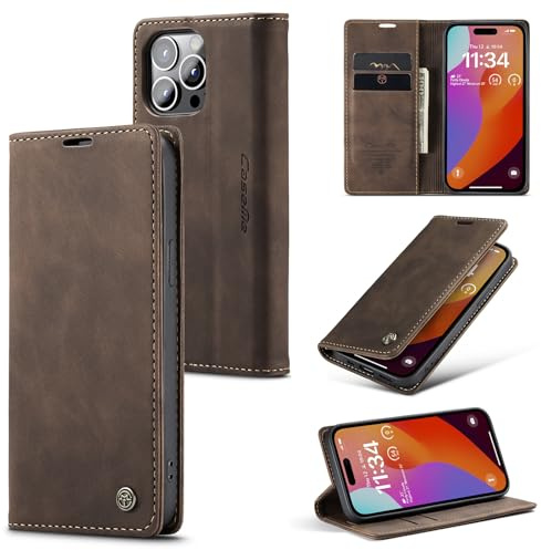 Ottcooed Handyhülle für iPhone 15 Pro Hülle, Premium Leder Flip Case, Magnet Klappbar Klapphülle Tasche, Standfunktion Kartenfach Wallet Schutzhülle für iPhone 15 Pro, Kaffee