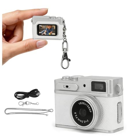YUEHISY Mini Appareil Photo Numérique, Caméra Porte-clés Rétro Vintage HD 1080P, LED Intégrée, Unique pour Les Adolescents et Les Amateurs de Photographie (White)