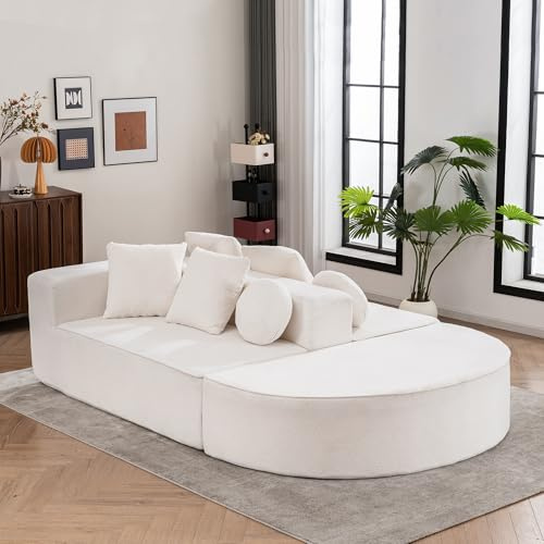 Jaxenor Cloud Couch mit Segmentiertem, Vollkomprimiertes Boneless Couch, Modulares Sofa mit Schlaffunktion, Schlafcouch, für Wohnzimmer/Schlafzimmer, Chenille, Ohne Montage, Weiß