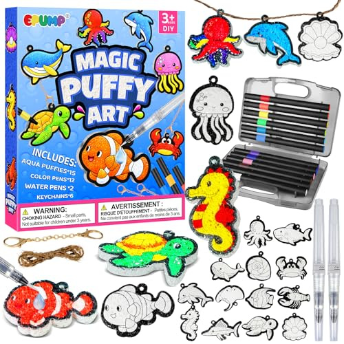EPUMP 15 pièces Animaux Marins Puffy Art, Kit de Peinture 3D Gonflante Magique en Mousse, Magique Puffy Paint Kit, Loisir Créatif & Activités Manuelles Peinture Enfant Dès 3 Ans