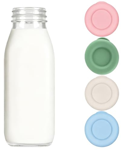 Reusable Silicone Milk Bottle Tops for UK 1 Pint Glass Bottles,48MM Leakproof & Dishwasher Safe Covers, Multicolour Replacement Lids (4 Pack, No Bottle) (4)
