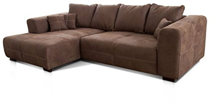 Cavadore Ecksofa Mavericco / XXL Couchecke inkl. Kissen / Longchair links / Industrial Style / 285 x 69 x 170 (BxHxT) / Mikrofaser Braun