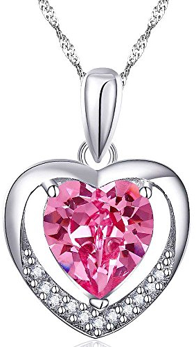 Kim Johanson Damen Halskette *First Love* Herz Rosa Silber mit Zirkonia Steinchen besetzt Sterling inkl. Schmuckbeutel