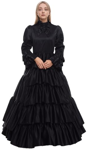 GRACEART Frauen mittelalterlichen viktorianischen Kostüm Vintage Rüschen Fancy Dress mit Krinoline und Gürtel (Schwarz, XX-Large)