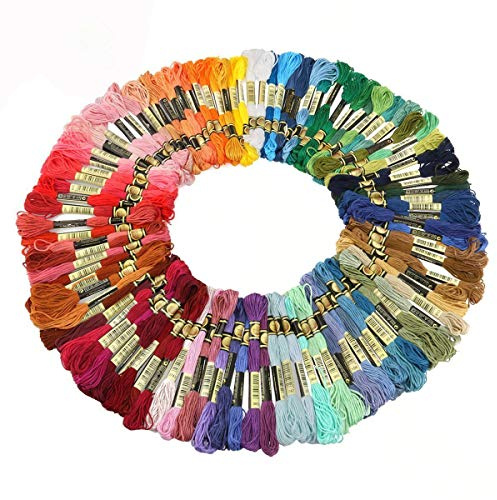 XLKJ 100 Pcs Hilo de Bordar Algodón, Hilo de Coser Conjunto Madejas de Hilos para Punto de Cruz, Tejer, Manualidades ect.