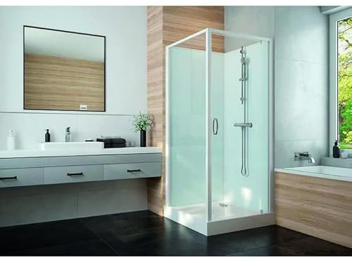 Cabine de douche 800x800 mm porte pivotante verre transparent fond vert amande IZI GLASS 2 Leda
