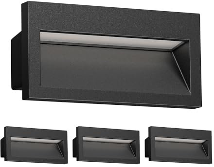 ledscom.de 4 Stück LED Wandeinbauleuchte NOLA, Downlight für außen, IP54, schwarz matt, 140 x 70mm, warmweiß