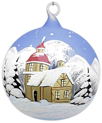 condecoro Christbaumkugel Winterlandschaft Kirche blau D12