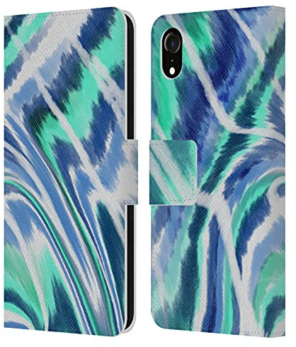 Head Case Designs Offiziell Zugelassen Suzan Lind Blau Grün Weiß Tie Dye 2 Leder Brieftaschen Handyhülle Hülle Huelle kompatibel mit Apple iPhone XR