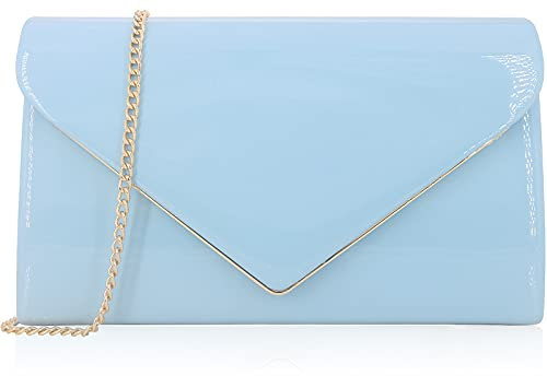 MOJISOLO Damen Abend-Clutch-Taschen für formelle Cocktail-Abschlussball-Hochzeits-Party-Lackleder-elegante faltbare Geldbörse, Babyblau