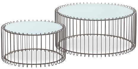 Menzzo Ensemble de 2 Tables Basses Universe Verre Blanc et Métal Taupe