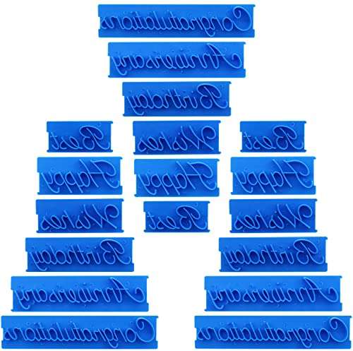 18 Stück Ausstechformen für Kekse, Fondant, Stempel, Segen, Buchstaben, Happy Birthday, Best Wishes, Glückwunsch, Jahrestag, Buchstaben, Ausstechform, Zuckerguss, Kuchendekoration