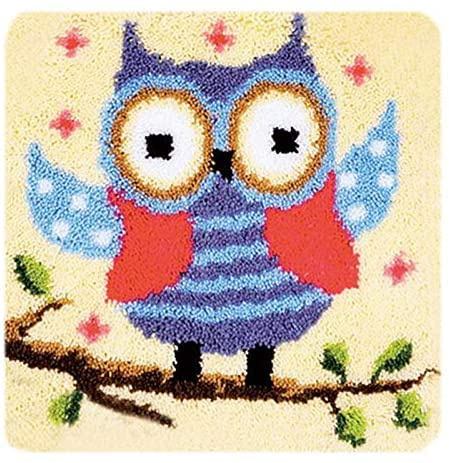 ROCKY&CHAO Knüpfhaken-Teppich-Sets für Kinder und Erwachsene, Bastelkissen, Häkelteppich, Teppichherstellung, Stickerei, Kreuzstich, Haken-Set mit Geschenkbox, 50,8 x 50,8 cm (Eule)