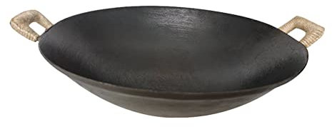 YYUINU Wok in ghisa, wok vecchio stile, padella binaurale, padella wok non rivestita con rivestimento antiaderente, φ34 cm