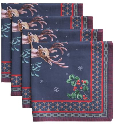 Maison d' Hermine Stoffservietten, 4 Stück, 100 % Baumwolle, für Thanksgiving, Weihnachtsdekoration, Alltag, wiederverwendbar, quadratisch, Herbstservietten, waschbar, Dinnerparty (Weihnachtsfreude