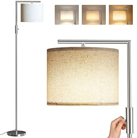 Lampadaire sur Pied Salon, SUNMORY Lampe sur pied avec 3 Températures de couleur 9W LED Ampoule, Lampadaire salon, E27 Socket(Max 60W), Lampadaire, pour Salon, Chambre/Bureau,Lampadaire Moderne Nickel