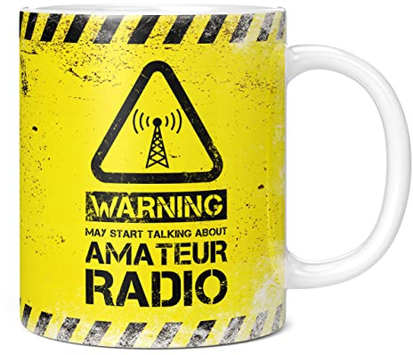 Mug Monster - Warning May Start Talking About Amateur Radio Funny Gift Mug - Ceramic Coffee Cup, Gift for Men or Women, Extra Large and Giant Available, 11oz White